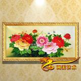 欧式纯手绘油画餐厅有框画挂画墙画富贵牡丹花卉现代卧室壁画