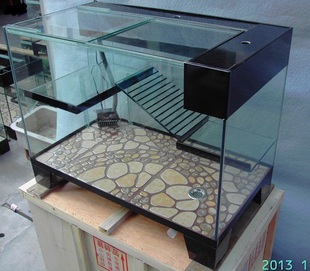 鱼缸龟缸玻璃乌龟缸带晒台缸盖75转角上滤槽独创缸底排水金龟别墅