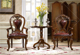 欧式休闲桌 皮艺椅 美式小圆桌 实木雕刻休闲椅 客厅家具 真皮椅