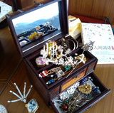 古典梳妆盒木质带镜子仿古木盒首饰盒饰品古董收纳盒化妆木制可锁
