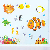韩国墙贴纸 卡通贴画浴室卫生间防水瓷砖贴玻璃贴窗贴 海洋小鱼