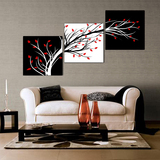 圣蓝诺 客厅装饰画无框画抽象挂画黑白发财树冰晶玻璃墙画三联画
