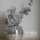 冰裂纹圆球玻璃花瓶 银色 宜家风 客厅餐桌仿真花花器花盆套装