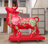 精品雕塑玻璃钢牛手绘牡丹花景观树脂摆件动物工艺品生肖牛