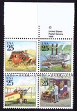 皇冠店]美国邮票 1988年邮政运输:马车轮船飞机汽车 方连年份铭新