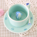 三浅小海豚咖啡杯 杯子创意情侣手工手绘陶瓷下午茶茶具茶杯套装