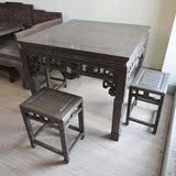 红木家具四方桌鸡翅木餐桌 非洲鸡翅木铜钱餐桌椅组合 八仙桌