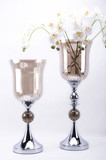 简约现代时尚合金玻璃茶色高脚花瓶花器装饰摆件样板房配饰批发