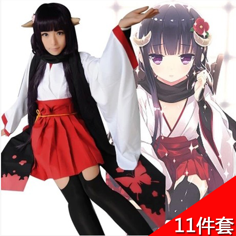红色高腰和服cos短款萝莉装cosplay服装 古装桔梗巫女服动高清图片