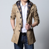 2016风衣男春季韩版青年修身型夹克中长款加肥加大码连帽外套男装