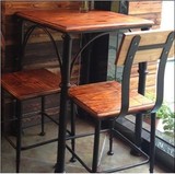 复古实木美式乡村餐桌酒吧餐馆咖啡厅桌椅组合 铁艺田园小栈组装