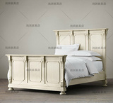 复古做旧美式实木床 法式橡木雕刻1.8米双人床 婚床 卧室实木家具