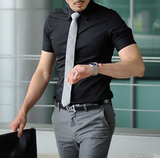 DanSier新款男士韩版修身短袖衬衫 男 修身时尚收腰半袖