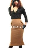 LISA YU 原创复古欧美大牌 毛呢小鱼尾中裙 正品半身裙OL职业短裙
