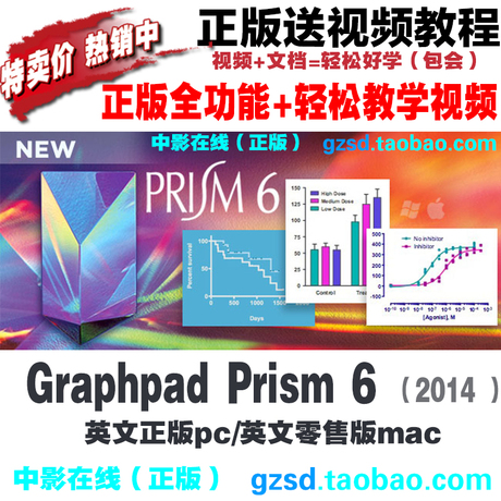 正版GraphPad Prism 6.04\/5生物绘图统计软件