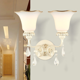 欧式壁灯水晶客厅背景墙灯田园卧室床头灯铁艺树脂卫生间镜前灯具