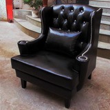美式乡村黑色真皮沙发椅老虎椅KTV工程单订制沙发高背椅伯爵椅