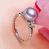 【亮丽珍珠】天然淡水珍珠  9.5-10mm珍珠戒指指环  可调节 包邮