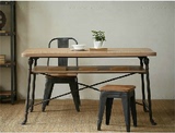 美式乡村LOFT风格铁艺复古做旧实木书桌办公桌 双层两层书法桌