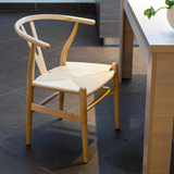 Y椅 纯实木靠背椅 带扶手餐椅子 设计师创意休闲书房酒店餐厅吧椅