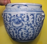 清嘉庆道光青花缠枝花卉纹四系罐 缺盖 老旧清代中期古董陶瓷器
