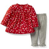 Carters卡特女婴童装春秋款红心图案上衣弹性纯棉长裤 两件套装