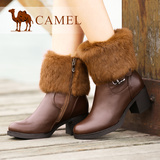 camel骆驼女鞋 真皮兔毛女靴 气质时尚新款靴子 秋冬季新款