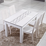 小户型长方形现代简约时尚餐桌椅组合白色实木大理石餐桌6椅包邮