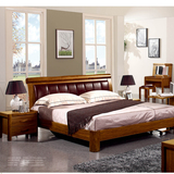新中式真皮床 实木床 现代中式实木床 卧室1.8米双人床 特价包邮