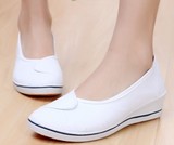一字牌护士鞋白色坡跟正品14爆款韩版女单鞋内增高软底工作鞋特价