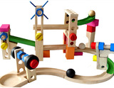 儿童益智早教玩具木制拼插建构积木过山车轨道滚珠轨道积木车3-7