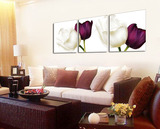 水晶画紫色郁金香 客厅装饰画沙发背景墙画 卧室无框画抽象三联画