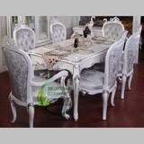 新古典餐桌椅组合后现代实木雕花欧式餐桌椅6人套装白色烤漆家具