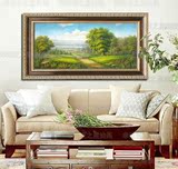 欧式山水风景手绘油画 客厅 单幅 横版挂画装饰画碧绿田园V25