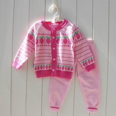 女宝宝针织衫婴儿毛衣女童长袖套装粉色纯棉毛
