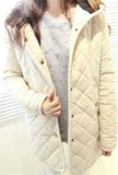包邮王子家日本原单外贸女装秋冬新品韩版修身菱格中长款棉衣