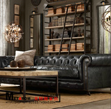 纯正美式乡村风格三人沙发外贸出口做旧复古法式欧式真皮组合家具