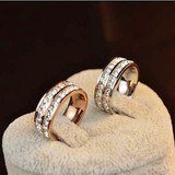 精致双排钻戒指钛钢镀18k玫瑰金指环女韩版食指彩金满圈钻婚戒