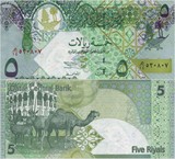 全新UNC卡塔尔2003年版5Riyals纸币/单峰驼、羚羊/阿拉伯纹饰