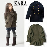 正品代购秋冬新款ZARA童装女童夹棉羊毛呢子大衣外套短款风衣