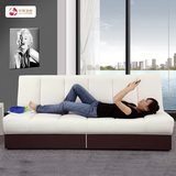 日式客厅多功能可折叠沙发床实木储物PU沙发床1.81.2米双人包邮