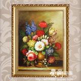 欧式古典花卉油画印刷喷绘画 金色框花卉静物 客厅玄关配画