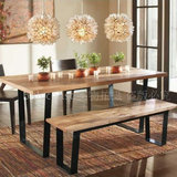 北欧宜家原木复古铁艺长方形圆角长凳长餐桌椅工业风简约家庭用桌