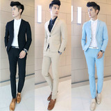 2015韩国代购英伦男士修身休闲小西装纯色高档礼服结婚西服套装潮