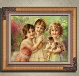 新款促销 精准印花 法国DMC十字绣套件 油画人物HAE 三个小天使