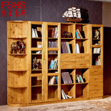 柏木实木书柜自由组合简易书架收纳书橱置物架玻璃门带门储物柜子
