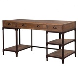 美式做旧铁艺办公桌复古铁木工作台写字桌创意仿古松木书桌