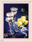 包邮100%精准印花十字绣最新款餐厅 红酒玫瑰黄香槟水晶玫瑰 杯子