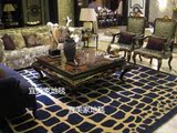 新古典后现代手工新西兰羊毛地毯蓝色格子客厅地毯手工地毯