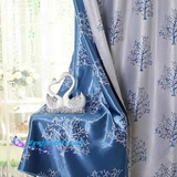 布伊美【发财树】蓝色高档全遮光提花窗帘布料纱成品田园卧室客厅